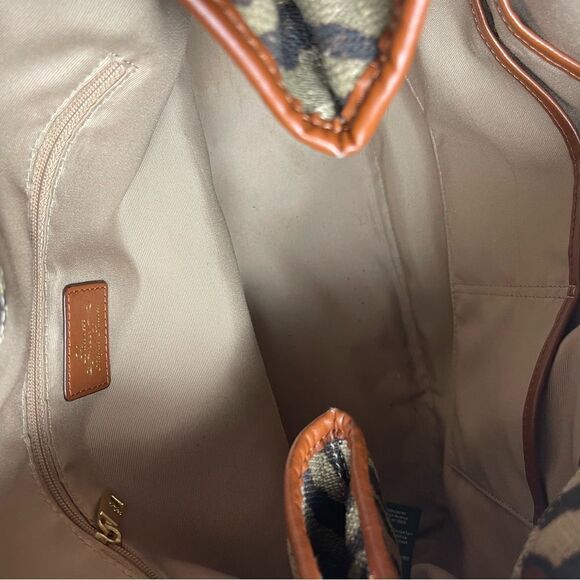 Lauren Ralph Lauren Brown & khaki burlap zebra prints  shoulder bag . - Picture 9 of 16